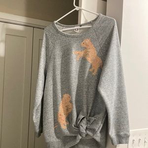 Anthropologie Embroidered Tiger Side-Tie Sweatshirt